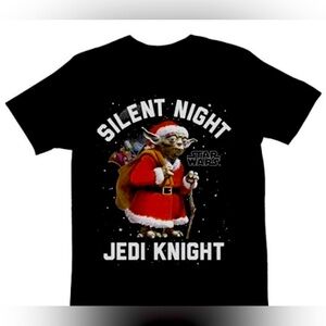 Star Wars Black T-Shirt “Silent Night Jedi Knight” with Yoda Santa